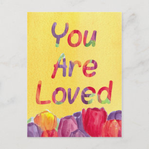 Love Watercolor Tulips Bright Flowers Postcard