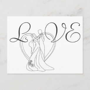 LOVE Wedding Couple and Heart Black and White Postcard
