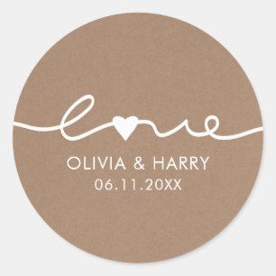 Love Wedding Favour Stickers   Rustic Kraft