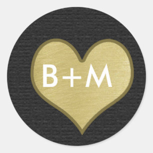 love wedding heart black&gold classic round sticker