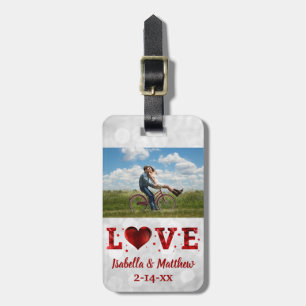 Love Wedding Honeymoon Red Heart Photo Luggage Tag