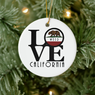 LOVE Weed California Ceramic Ornament