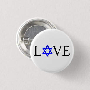 Love white blue Star of David black typography 3 Cm Round Badge