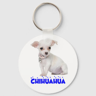 Love White Chihuahua Puppy Dog Blue Heart Key Ring