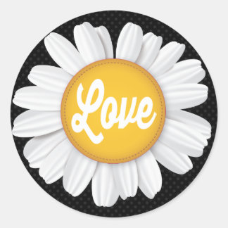 Love White Daisy Flower Black Floral Sticker