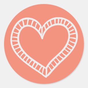 Love White Hand Drawn Heart Orange Coral Classic Round Sticker