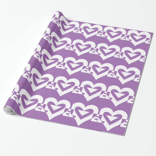 Love White on Purple Wrapping Paper (Unrolled)