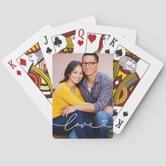 Love White Script Heart Custom Photo Playing Cards (Back)