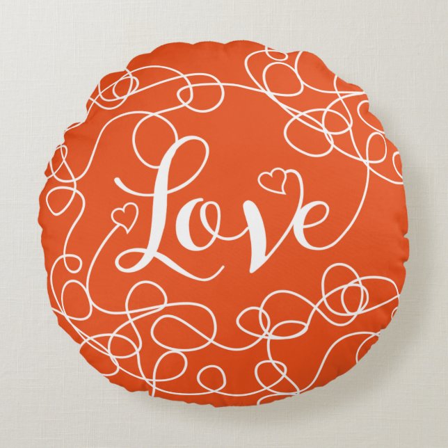 LOVE white seamless pattern with LINES Round Cushion (Front)