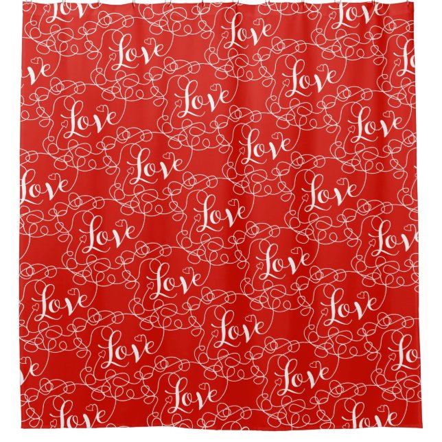 LOVE white seamless pattern with LINES Shower Curtain (Front)
