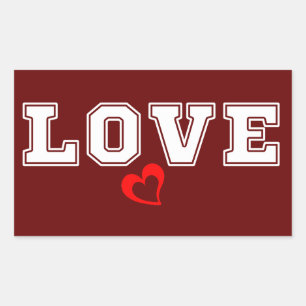 Love White Typography And Simple Red Heart Rectangular Sticker