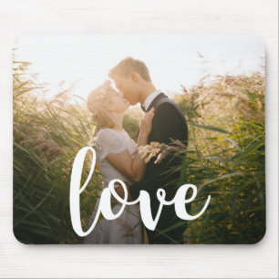 Love White Typography Photo Mouse Pad