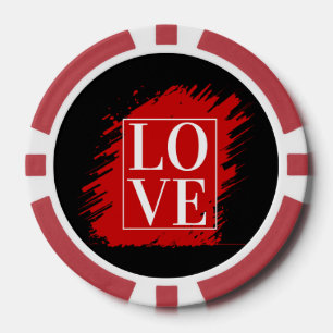 LOVE WHITE TYPOGRAPHY RED ART POKER CHIPS