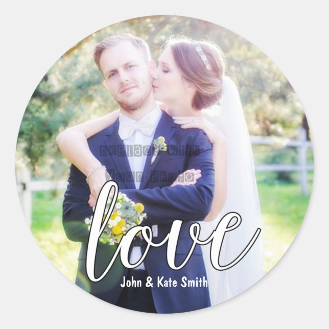 LOVE White Typography Wedding Favour Stickers (Front)
