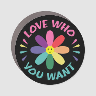 Love Who You Want Original 8 Stripes Pride Flower Car Magnet