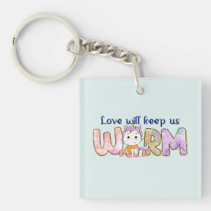 Love Will Keep Us Warm Adorable Unicorn Winter Key Ring