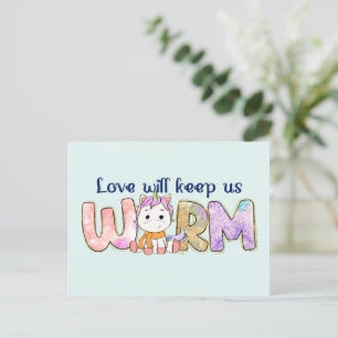 Love Will Keep Us Warm Adorable Unicorn Winter Postcard