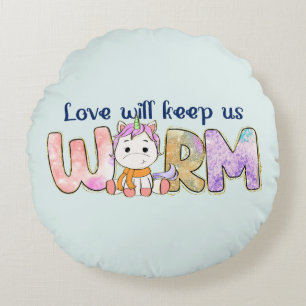 Love Will Keep Us Warm Adorable Unicorn Winter Round Cushion