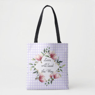 Love will Lead the Way Purple Gingham Fashon Tote Bag