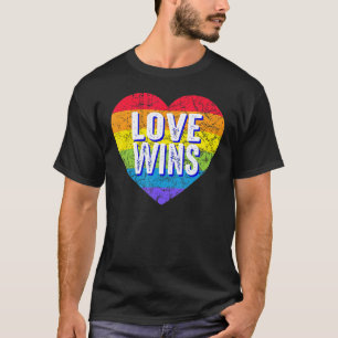 Love Win Heart Rainbow Peace Sign Pride Lesbian Ga T-Shirt