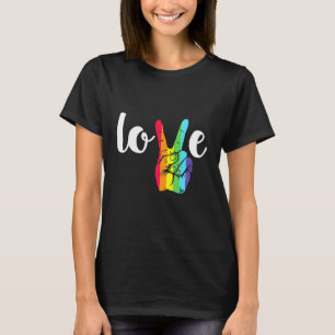 Love Win Rainbow Peace Sign Lesbian Gay Lgbtq Flag T-Shirt
