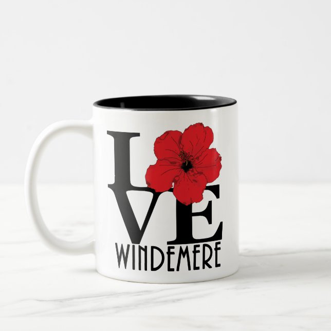 LOVE Windemere red hibiscus 11oz Two-Tone Coffee Mug (Left)