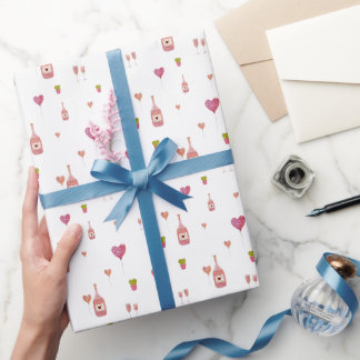 Love wine bottle glass balloons cactus Valentine's Wrapping Paper