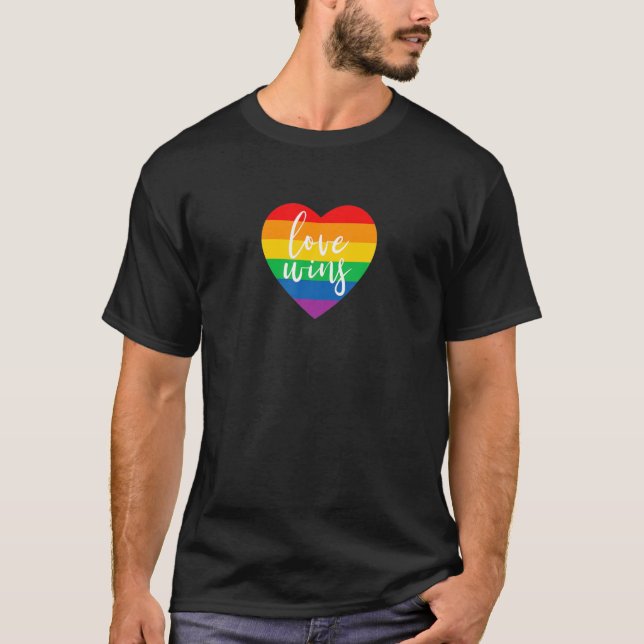 Love Wins - Big Rainbow Heart - LGBT Gay Lesbian V T-Shirt (Front)