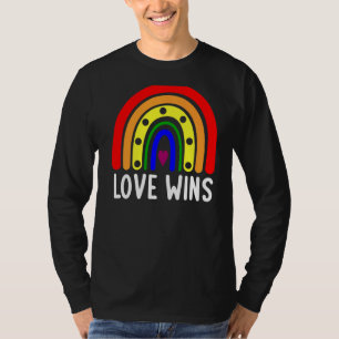 Love Wins Boho Rainbow Peace Sign Pride Lesbian Ga T-Shirt