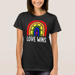 Love Wins Boho Rainbow Peace Sign Pride Lesbian Ga T-Shirt