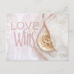 Love wins Bridal Lace and Pearls Wedding Postcard