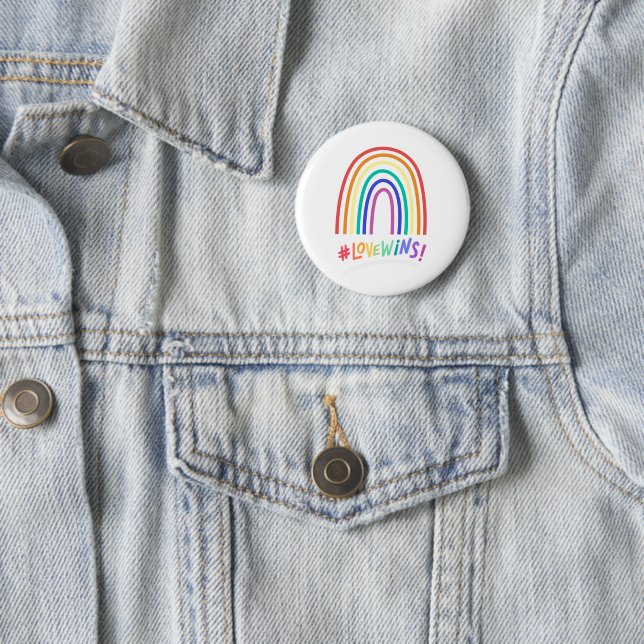 Love Wins Fun Rainbow Text 6 Cm Round Badge (In Situ)