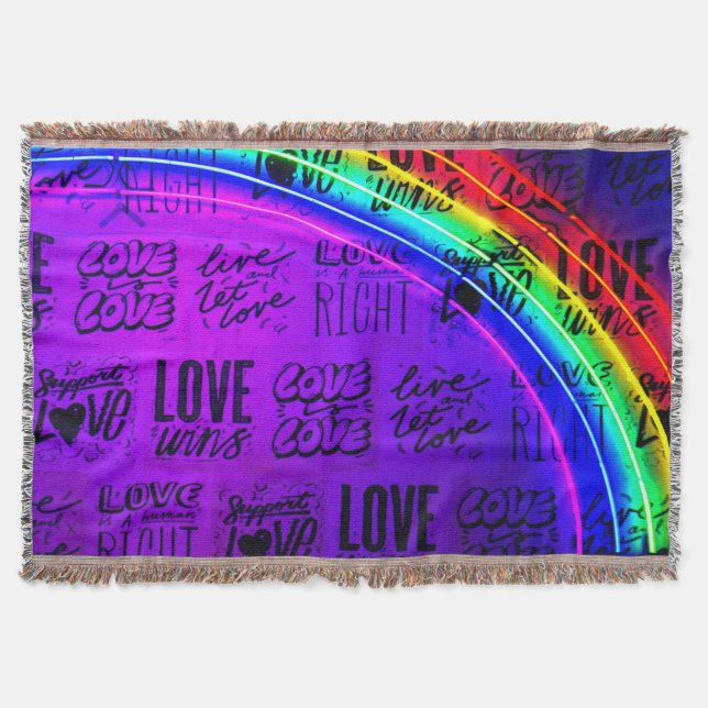 Love Wins Gay Pride LBGQT Rainbow Throw Blanket (Front)