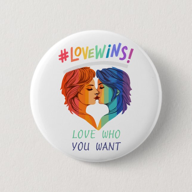 Love wins lesbian pride ,pride month 2024 6 cm round badge (Front)