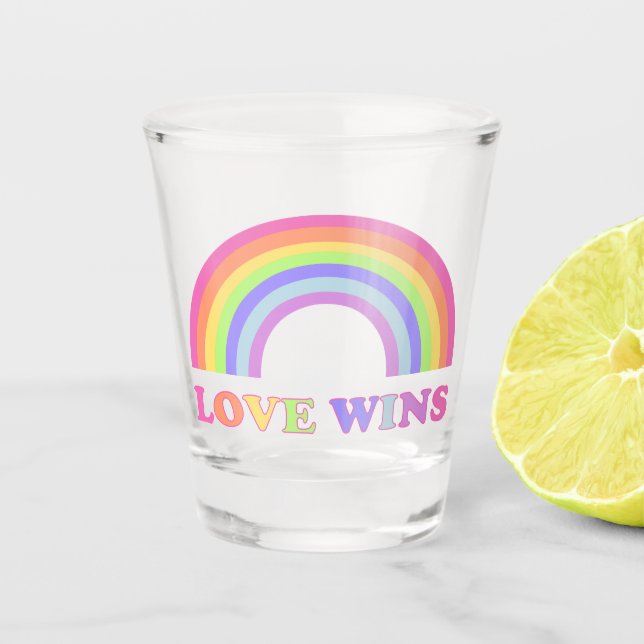 Love Wins - LGBTQ / Gay Pride Rainbow Shot Glass (Front)