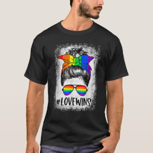 Love Wins Messy Bun Rainbow LGBT Gay Lesbian Trans T-Shirt