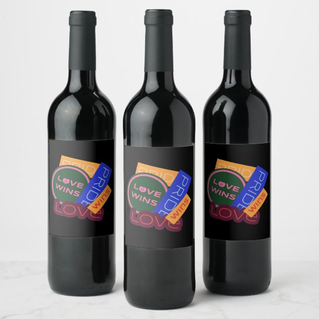 Love wins. Pride. Pride wins. LGBT+Pride  Wine Label (Bottles)