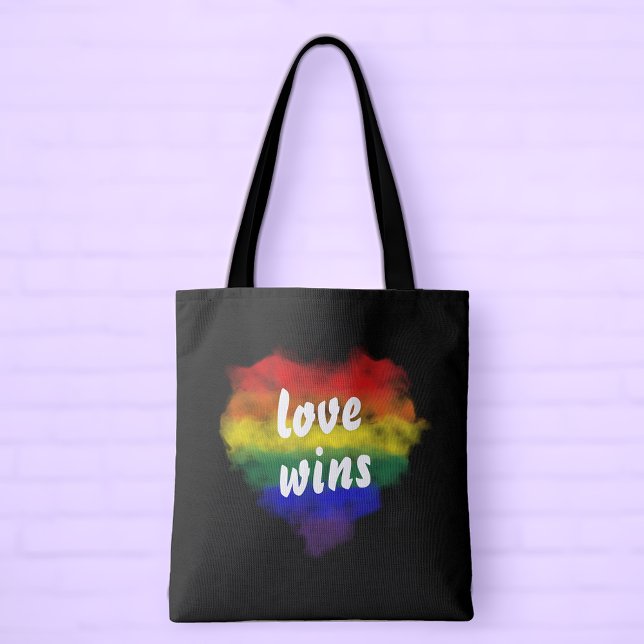 Love Wins Pride Rainbow Heart Tote Bag (Spread Love and Equality with our Love Wins Rainbow Heart Black Tote Bag! 🌈❤️)