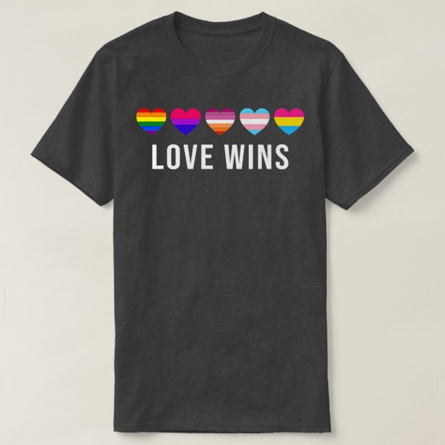 Love Wins Rainbow Lgbt Hearts Gay Lesbian Transgen T-Shirt (Design Front)