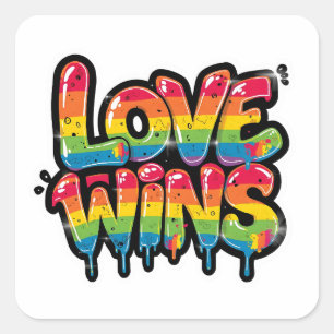 Love Wins Rainbow Pride Quote Colorful LGBTQ+ Square Sticker
