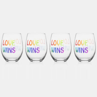 Love Wins Rainbow Stemless Wine Glass