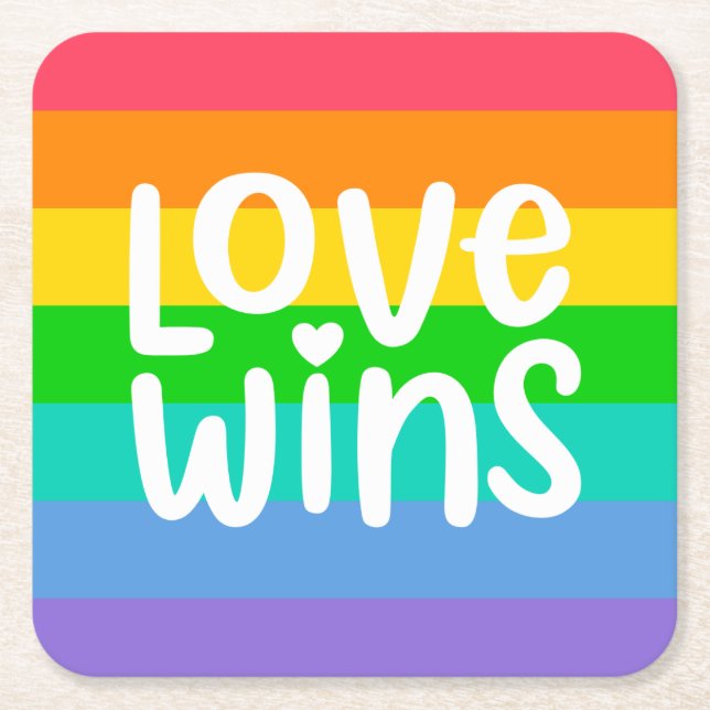 Love Wins Square Paper Coaster (Front)