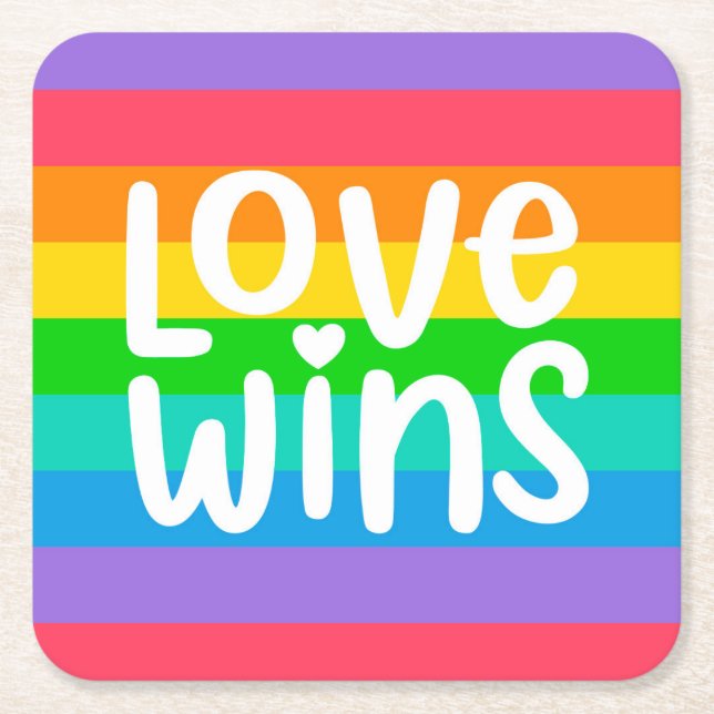 Love Wins Square Paper Coaster (Front)