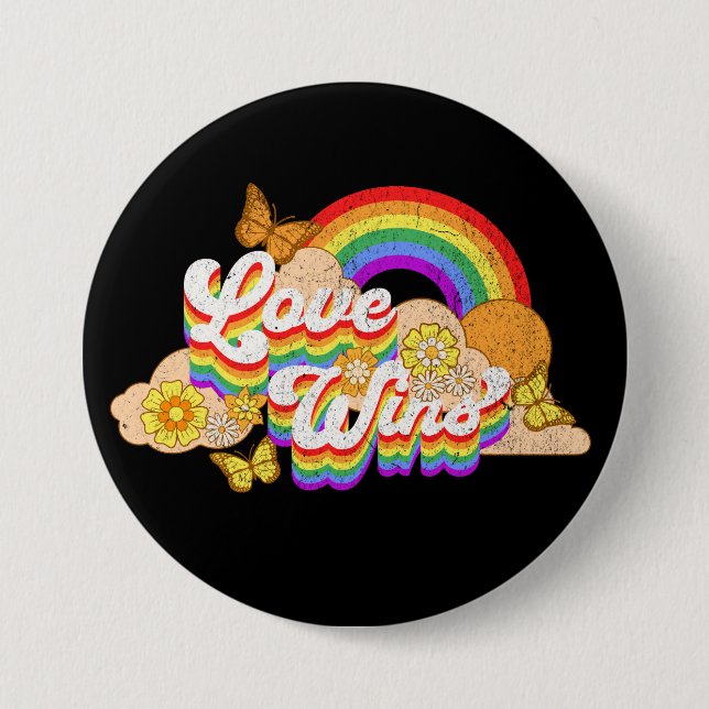 Love wins text design 7.5 cm round badge (Front)
