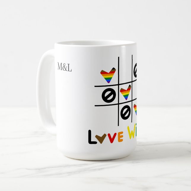 Love Wins Tic Tac Toe LGBT Custom Date & Names Mug (Front Left)