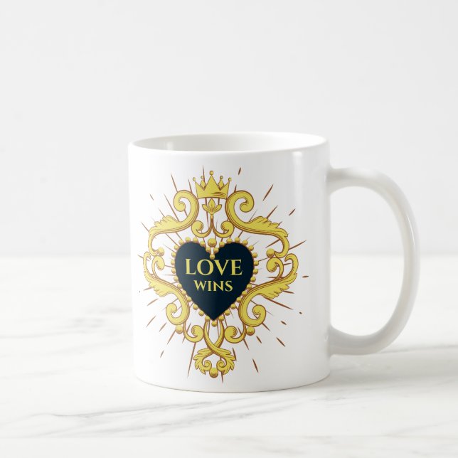 Love Wins Valentines Gold Crown Frame Coffee Mug (Right)
