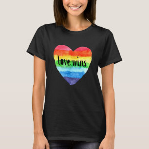 Love Wins Watercolor Rainbow Heart Lgbt Pride Mont T-Shirt