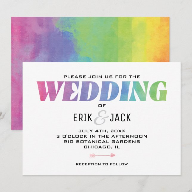 Love Wins Watercolor Rainbow Wedding Invitation (Front/Back)