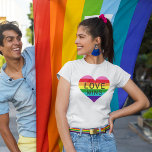 Love Wins White Rainbow Heart Pride Month T-Shirt<br><div class="desc">Celebrate Pride Month and show love and support for the LGBTQ community with this colourful "Love Wins" t-shirt design with black modern text and a vibrant 8-colour rainbow heart.</div>