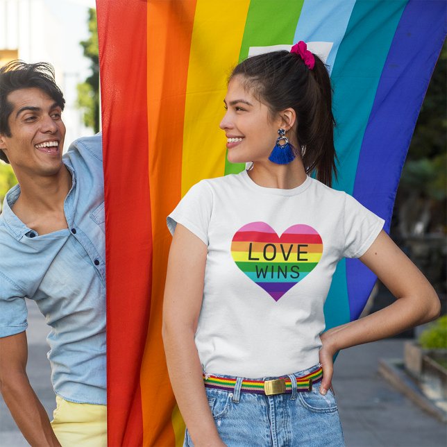 Love Wins White Rainbow Heart Pride Month T-Shirt (Creator Uploaded)